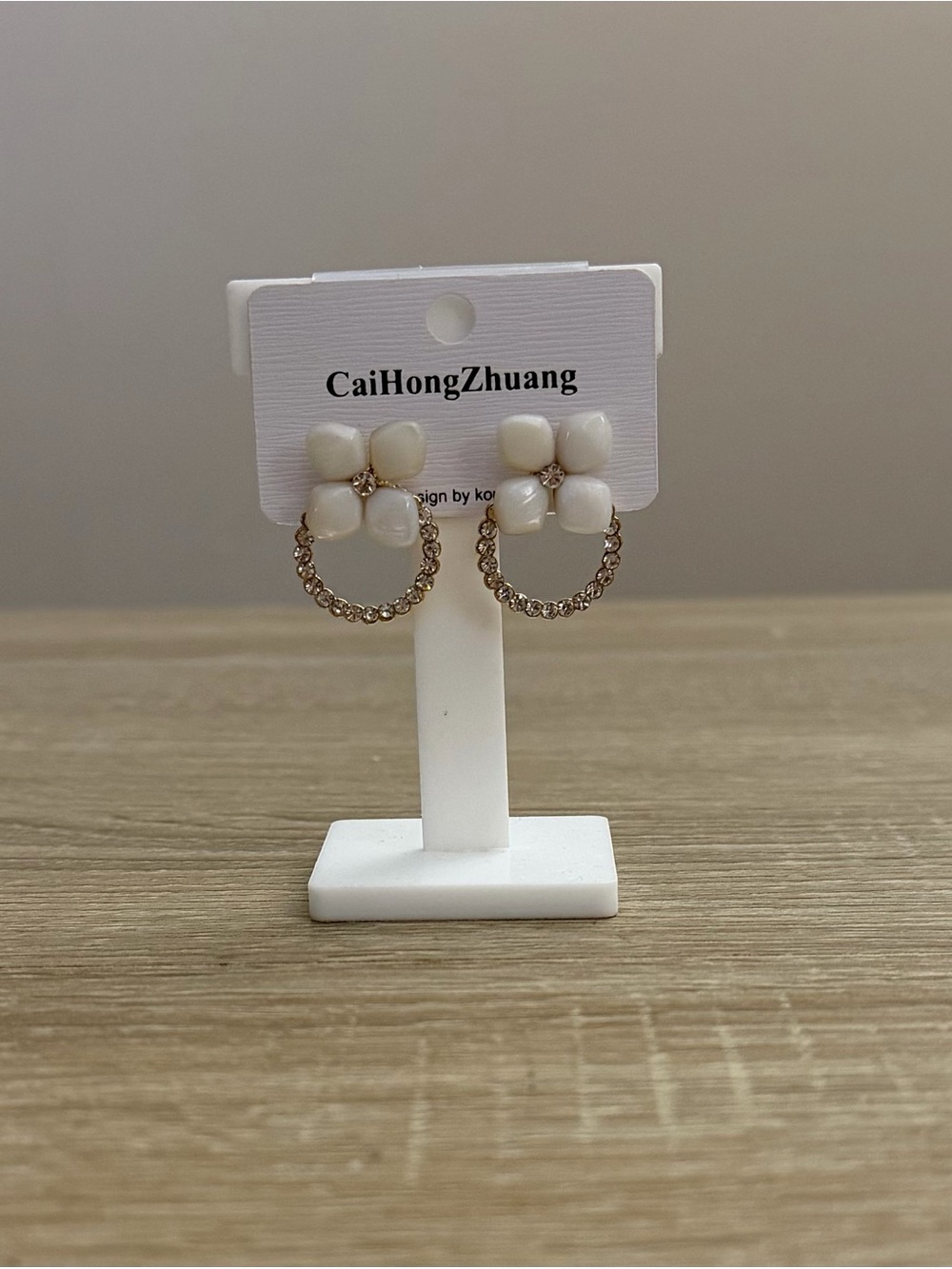 White Flower Crystal Hoop Dangle Earrings NWT